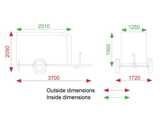 Debon Roadster C255 Box Trailer dimensions