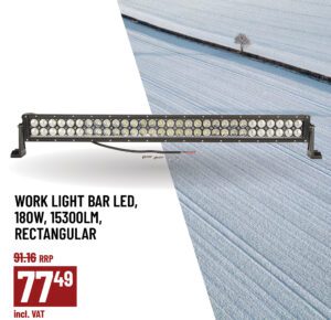 Work light bar LED, 180W, 15300lm, rectangular