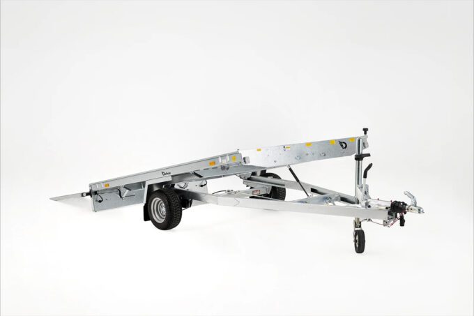 Debon Small Car Transporter tilted up with ramps down