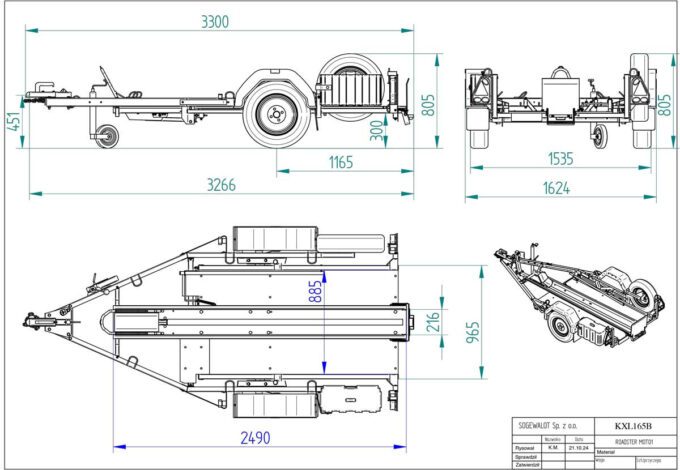 Dimensions for Debon Moto 1 single motorcycle trailer