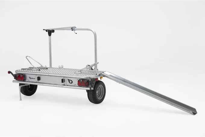 Debon Roadster Camp Transverse Motorcycle Trailer with side-loading ramp