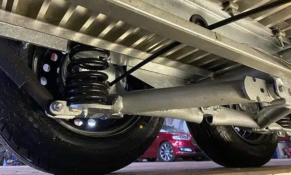 Underside of a trailer, looking at the Pullman 2 Suspension System