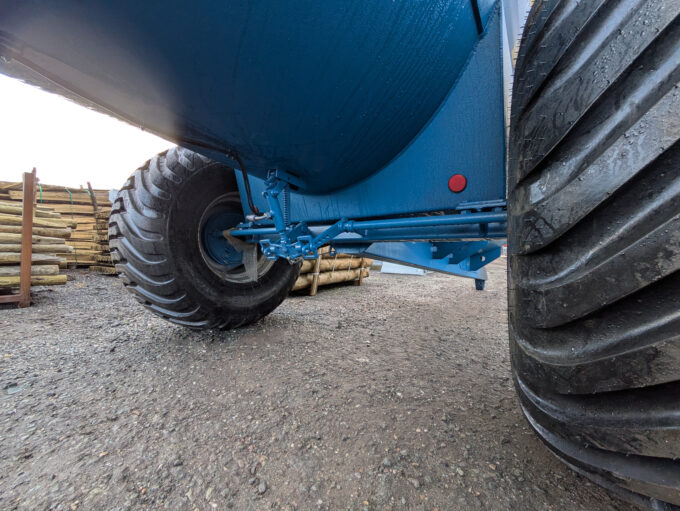 Underside of Fleming MS1000 side discharge muck spreader