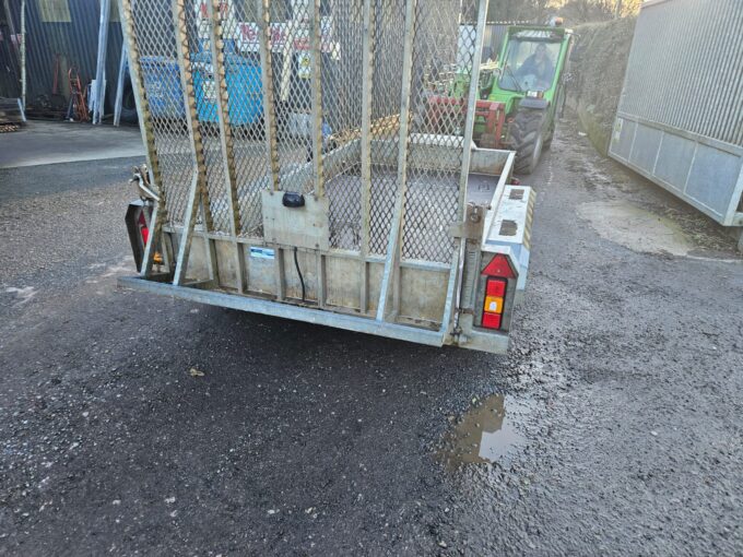 Rear view of used Nugent plant trailer (3.5 tonne) with LED lights