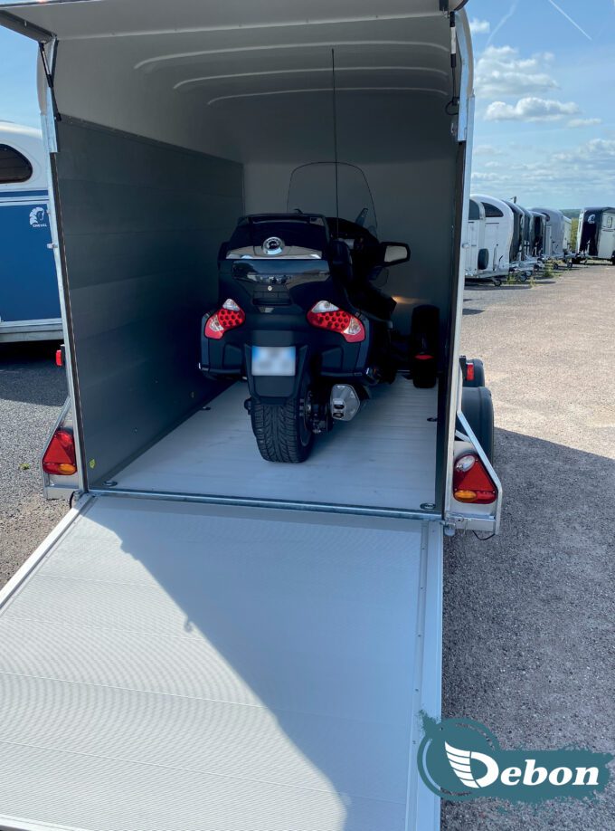 Debon C500 Box Trailer with a motorbike loaded in