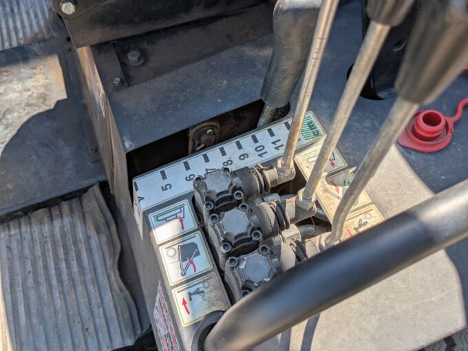 Close up of levers on Kioti WD1260