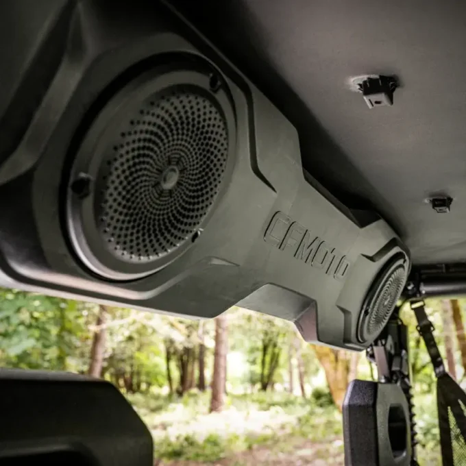 Audio speaker system in the cab of a CFMOTO U10 PRO XL utility vehicle