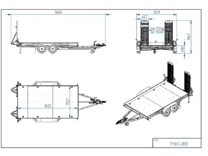 Tiki TP365 DRB Plant Trailer dimensions